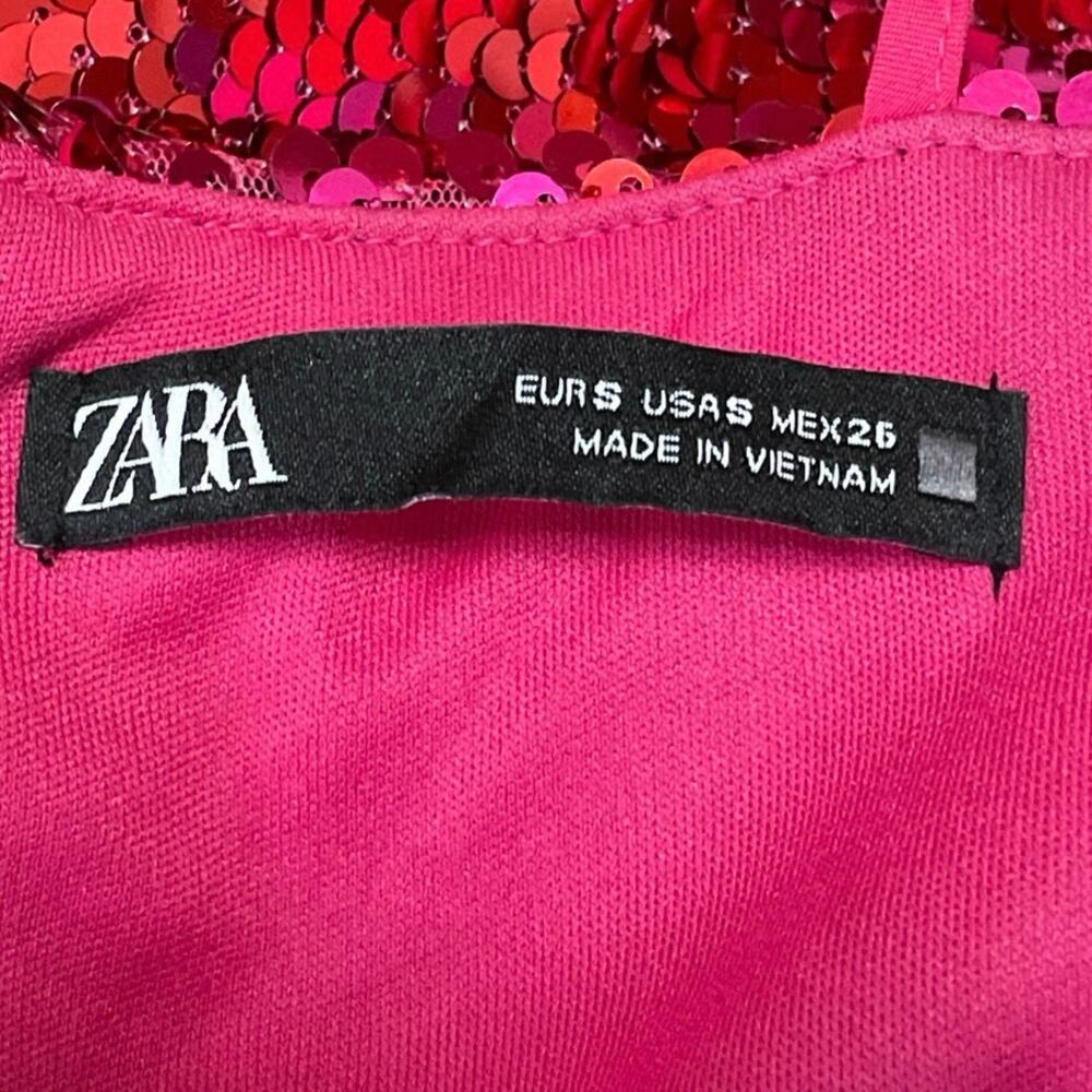 Zara Women's Pink Sequin Sparkly Sleeveless Square Neck Cami Mini Tank Dress S - Picture 4 of 5
